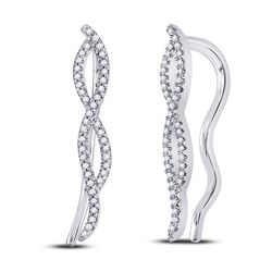 Womens Round Diamond Twist Climber Earrings 1/4 Cttw 10kt White Gold - REF-16K9Y