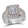 Image 1 : Round Diamond Bridal Wedding Ring Band Set 1-1/2 Cttw 14kt Two-tone Gold - REF-109Y5N
