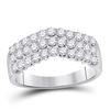 Image 1 : Womens Round Diamond Triple Row Chevron Band Ring 1 Cttw 14kt White Gold - REF-58R9X