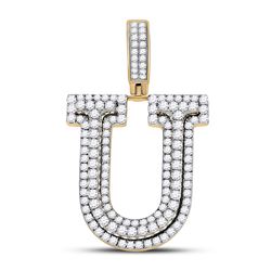 Mens Round Diamond Letter U Charm Pendant 1-7/8 Cttw 10kt Yellow Gold - REF-91N9F