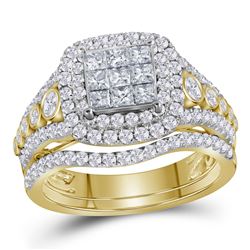 Princess Diamond Bridal Wedding Ring Band Set 1-1/2 Cttw 14kt Yellow Gold - REF-104W9K