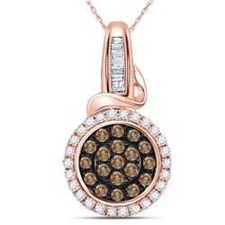 Womens Round Brown Diamond Circle Cluster Pendant 3/8 Cttw 14kt Rose Gold - REF-21F5W