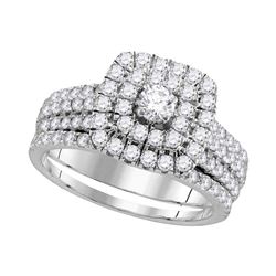 Round Diamond Halo Bridal Wedding Ring Band Set 1-3/4 Cttw 14kt White Gold - REF-123R5X