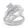 Image 1 : His Hers Round Diamond Cluster Matching Wedding Set 1/8 Cttw 10kt White Gold - REF-28Y5N