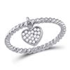 Image 1 : Womens Round Diamond Heart Dangle Stackable Band Ring 1/10 Cttw 10kt White Gold - REF-18K9Y