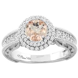 1.15 CTW Morganite & Diamond Ring 14K White Gold - REF-89M5K