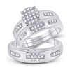 Image 1 : His Hers Round Diamond Cluster Matching Wedding Set 1/3 Cttw 10kt White Gold - REF-41K5Y