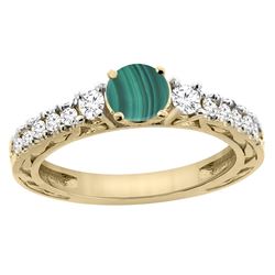 2.53 CTW Malachite & Diamond Ring 14K Yellow Gold - REF-79M2K