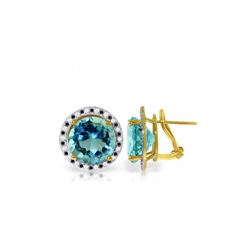 Genuine 16 ctw Blue Topaz, White & Black Diamond Earrings 14KT Yellow Gold - REF-127H3X