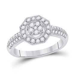 Womens Round Diamond Fashion Flower Cluster Ring 1/2 Cttw 14kt White Gold - REF-42H5R