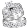 Image 1 : His Hers Round Diamond Square Matching Wedding Set 7/8 Cttw 14kt White Gold - REF-98F5W