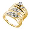 Image 1 : His Hers Round Diamond Solitaire Matching Wedding Set 3/8 Cttw 14kt Yellow Gold - REF-61X9A