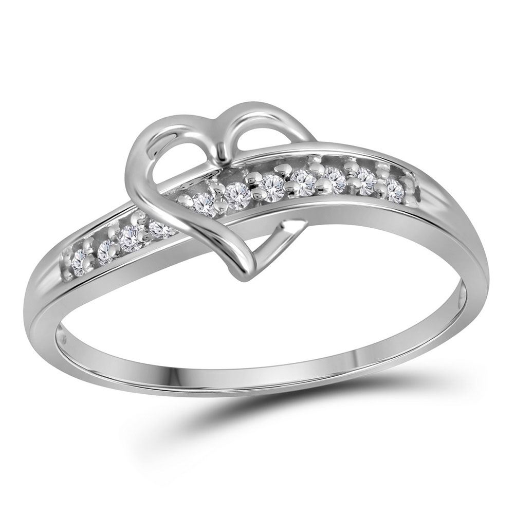 Womens Round Diamond Heart Ring 1/20 Cttw 10kt White Gold - REF-8K9Y