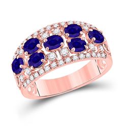 Womens Oval Blue Sapphire Diamond Band Ring 1-7/8 Cttw 14kt Rose Gold - REF-54N5F