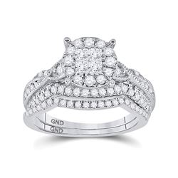 Princess Round Diamond Bridal Wedding Ring Band Set 1 Cttw 14kt White Gold - REF-90A5M