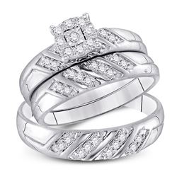 His Hers Round Diamond Cluster Matching Wedding Set 1/3 Cttw 10kt White Gold - REF-36M9H