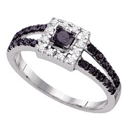 Princess Black Color Enhanced Diamond Bridal Wedding Ring 5/8 Cttw 10kt White Gold - REF-18X9A