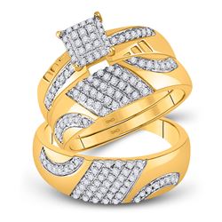 His Hers Round Diamond Cluster Matching Wedding Set 3/4 Cttw 10kt Yellow Gold - REF-43F5W