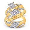 Image 1 : His Hers Round Diamond Cluster Matching Wedding Set 3/4 Cttw 10kt Yellow Gold - REF-43F5W
