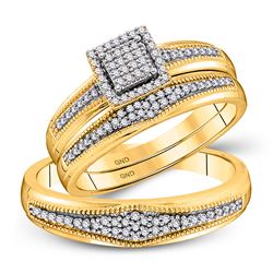 His Hers Round Diamond Cluster Matching Wedding Set 1/3 Cttw 10kt Yellow Gold - REF-39W9K