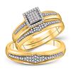 Image 1 : His Hers Round Diamond Cluster Matching Wedding Set 1/3 Cttw 10kt Yellow Gold - REF-39W9K