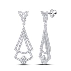 Womens Round Diamond Triangle Dangle Earrings 3/4 Cttw 14kt White Gold - REF-74R5X
