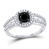Image 1 : Round Black Color Enhanced Diamond Solitaire Bridal Wedding Ring 1 Cttw 10kt White Gold - REF-26K5Y