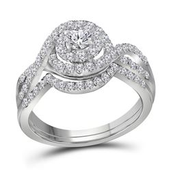 Round Diamond Swirl Halo Bridal Wedding Ring Band Set 1 Cttw 14kt White Gold - REF-79Y5N