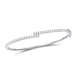 Womens Round Diamond Bypass Bangle Bracelet 1 Cttw 14kt White Gold - REF-98W5K