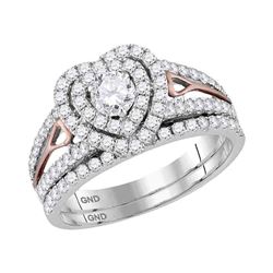 Diamond Heart Bridal Wedding Ring Band Set 1-1/5 Cttw 14kt Two-tone Gold - REF-102Y9N