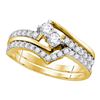Image 1 : Round Diamond 2-Stone Bridal Wedding Ring Band Set 3/4 Cttw 10kt Yellow Gold - REF-49F5W