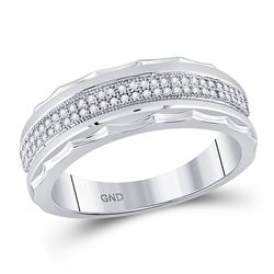 Mens Round Diamond Wedding Scalloped Edge Band Ring 1/5 Cttw 10kt White Gold - REF-27X9A