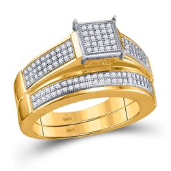 Round Diamond Bridal Wedding Ring Band Set 3/8 Cttw 10kt Yellow Gold - REF-35X5A
