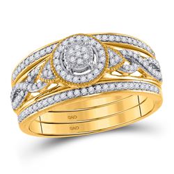 Round Diamond 3-Piece Bridal Wedding Ring Band Set 1/3 Cttw 10kt Yellow Gold - REF-32N5F