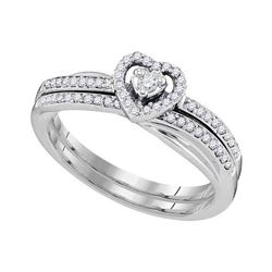Round Diamond Heart Bridal Wedding Ring Band Set 1/4 Cttw 10kt White Gold - REF-24A5M