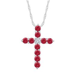 Womens Round Lab-Created Ruby Cross Pendant 7/8 Cttw 10kt White Gold - REF-10H5R