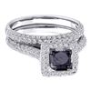 Image 1 : Princess Black Color Enhanced Diamond Bridal Wedding Set 1-1/4 Cttw Size 5 14kt White Gold - REF-57N