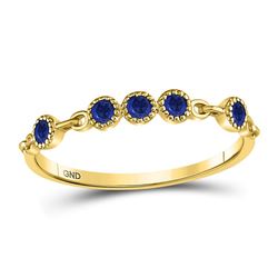 Womens Round Blue Sapphire Dot Stackable Band Ring 1/5 Cttw 10kt Yellow Gold - REF-8W5K