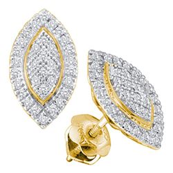 Womens Round Diamond Cluster Oval Stud Earrings 1/5 Cttw 10kt Yellow Gold - REF-14H9R