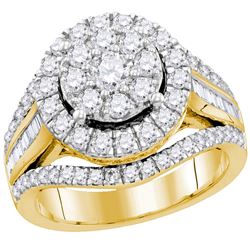 Round Diamond Cluster Bridal Wedding Engagement Ring 2 Cttw 10kt Yellow Gold - REF-155K5Y