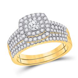 Round Diamond Bridal Wedding Ring Band Set 1 Cttw 10kt Yellow Gold - REF-82H9R