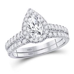 Pear Diamond Bridal Wedding Ring Band Set 1-1/2 Cttw 14kt White Gold - REF-236X9A