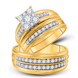 His Hers Round Diamond Matching Wedding Set 1-1/3 Cttw 14kt Yellow Gold - REF-120F5W