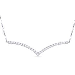 Womens Round Diamond Fashion Chevron Bar Necklace 1 Cttw 14kt White Gold - REF-71N9F