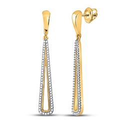Womens Round Diamond Oblong Triangle Dangle Earrings 1/3 Cttw 10kt Yellow Gold - REF-30H5R