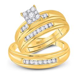 His Hers Round Diamond Cluster Matching Wedding Set 1/2 Cttw 10kt Yellow Gold - REF-43X5A