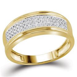Mens Round Diamond Wedding Triple Row Band Ring 1/10 Cttw 10kt Yellow Gold - REF-23H5R