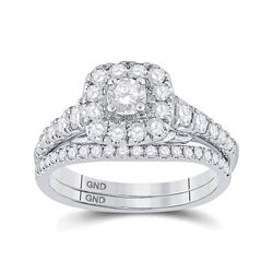 Round Diamond Bridal Wedding Ring Band Set 1 Cttw 14kt White Gold - REF-87Y5N