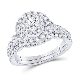 Round Diamond Bridal Wedding Ring Band Set 1 Cttw 14kt White Gold - REF-104N9F