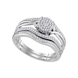 Round Diamond Bridal Wedding Ring Band Set 1/3 Cttw 10kt White Gold - REF-30W9K